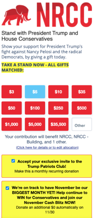 "We're on track to have November be our BIGGEST MONTH YET! Help continue to WIN for Conservatives and join our November Cash Blitz Now! Donate an additional $0 automatically on 11/30."